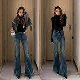 Spice Girls Blue High-Rise Slimming Micro-Rape Jeans Women's New Small And Thin Horseshoe Pants In Autumn And Winter