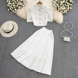 Purchasing Products For Women's Fashion Sets Stand-Neck Single Buckle Short Top Two Sets Of High-Rise Skirt Summer