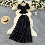 French Temperament Wears A Female Waist-Waisted Collar Bubble Sleeve Shirt High-Waisted Embroidered Half-Dressed Skirt Holiday Style Set
