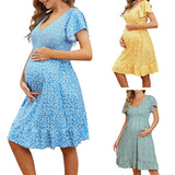 2025 New Women's Summer Pregnant Women V-Neck Dress Loose Comfortable And Casual