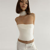 2025 Autumn Fashion Trend Women's New One-Word Shoulder-To-Shoulder Umbilly Solid Color With A Small Vest