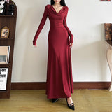 Fashion 2025 Autumn And Winter Women's New Pure Color Temperament High-End Sense Collar Body Dress