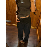 The Atmosphere Is Thin Wear With Striped Slanted Shoulder Slim Short-Sleeved T-Shirt Lattice Spliced Design Sense Loose Pants Set