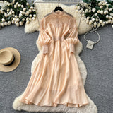 Elegant Retro Print Heavy Lifting Nail Bead Dress Set Two-Piece Top Plus Long Dress
