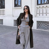 Spring 2025 New Belt With Neck Neck Vest Style Blouse + Trousers Suit