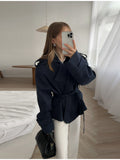 Casual Pure Color Belt Short Jacket 2025 Spring And Autumn New Jacket
