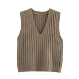 College Style Knitted Sweater Vest Women Lazy Brown Spring Dress New Folded Cloth Women