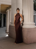 2025 Summer New Women's Pure Color Tie With Waist Temperament Fashion Dress Dress