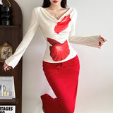 Fashion 2025 Spring And Summer Women's New Seaside Vacation Wind Hanging Neck Vest Sexy Hip Skirt Suit