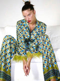 2025 New Fashion Printing Set Loose Long Sleeve V Straight Trousers