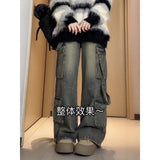 Fat Mm Sweet And Cool Truss Retro Broad-Legged Jeans Women's Large-Size Heavy Industry To Make Old Loose Thin Straight Trousers