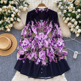 Congyuan Elegant V-Neck Single-Drace Printed Dress Women To Collect Waist Thin A-Word Short Dress 2025 Spring Dress