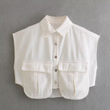 Shirt Top Women's New Women's Clothing Collar Short-Sleeved Denim Fashion Trend High Street Short