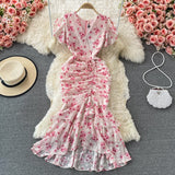 High Cold Sister Goddess Fan Dress Heart Machine Draw Folding Belt Irregular Chopped Fishtail Skirt Dress