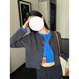 A Complete Set Of Early Autumn Wear And Match Color Splicing Fake Two Knitted Cardigan Women Autumn High-Rise Skirt Suit