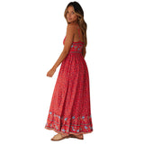 2025 Summer New Large Swing Skirt Women's Bohemian V Tie Sling Broken Floral Dress