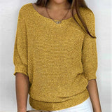 Spring New Solid Color Round Knit Shirt Women Commuting Elegant Seven-Sleeve Top Air-Conditioning Shirt