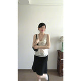 White Spice Girls Kinesi V-Neck Vest Small Top With Stylish Simple A-Word Thin Fishtail Half-Dress Woman Two-Case