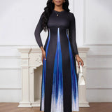 2025 Explosion A-Shaped Dress Spring And Autumn Round Temperament Famous And Printed Gradient Dress