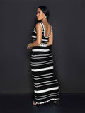 Fashion Suit Striped Knitted Vest Blouse High Waist-Colly Half-Dress Two-Piece Woman