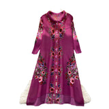 Three-House Folded Dress Women's Autumn 2025 Retro Collar Long Sleeves Loose A-Word Printing Skirt