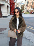 2025 Autumn And Winter New Women's Loose Long Sleeve Splicing Colliding Color Thick Fur Coat Women