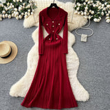 Small Fragrant High-End Feel Fashionable Doll Collar Long Sleeve Metal Buckle Waist Knitted Dress Women Autumn Slim Dress