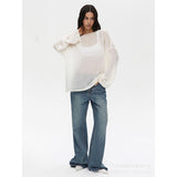 2025 Spring Summer Hollow Sweater Women In Wind Loose Knitted Long-Sleeved Cover Ice Cream Fashion
