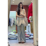 2025 Summer New Korean Temperament Wearing Lotus Side Hem Slings And Wearing Thin Jeans Two Sets
