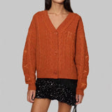 Mold Same Taylor Orange Cardigan Embroidered Stars Loose Languid Temperament Sweater