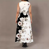Spring And Summer Explosion Print Slings Large-Size Dress Flower Pocket Necking A-Character Dress Women's Clothing