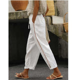 2025 Spring And Summer Wish New Casual Lace Hollow Splicing Nine-Point Trousers