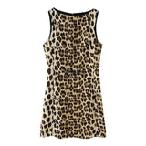 2025 Summer New Women's Decoration Round Neckless Sleeves High-Waisted Animal Print Dress