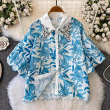 French Gentle Wind Three-Dimensional Flower Collar Long Sleeve Knitted Mesh Tau Coop Ponopne Irregular Fairy Dress