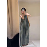 French Cool Temperament V-Neck Dyed Hanging Neck Dress Loose Thin Sleeveless Sleeveless Sling Skirt
