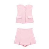 Women's Clothing 2025 Spring New Silk-Sense Texture Spliced Tight Body Clothes + Open-Fork Splicing Skirt Set