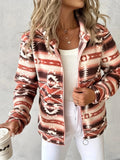New Large-Size Fashion Casual Casual Women's Loose Geometric Pattern Print Hooded Zip-Down Jacket Woman