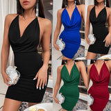 Women's New 2025 Spring And Summer Ins Fashion Open-Forked Bow Bow Hanging Neck Short Dress Woman