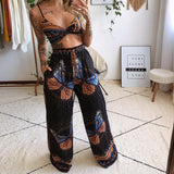 2025 Summer New Women's Printed Sexy Breasts Loose Broad Leg Pants Two Sets