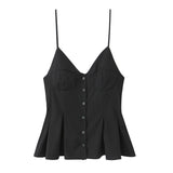 Single-Dran Buckle Swing 2025 Wide Short Female Vest Open Back Sexy Sling Skirt V-Neck Summer