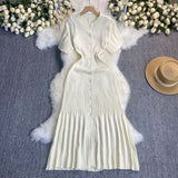 2025 Summer Famous Lady Thousand Gold Style Slim Thin Short Sleeve Knitted Dress Fishtail Dress Femininity Fashion