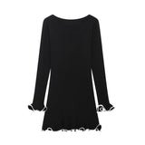 Wave Wood Ear Curly Knitted Dress Long Sleeve Dress 2025 Spring Temperament Crash Color Repair Mini Dress