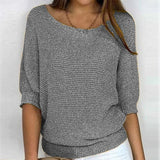 Spring New Solid Color Round Knit Shirt Women Commuting Elegant Seven-Sleeve Top Air-Conditioning Shirt