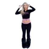 Autumn 2025 New Women's Street Cool Spicy Lace Splicing Cap T-Shirt Casual Sports Trousers Set