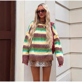 Autumn/Winter 2025 Women's Comfortable Casual Colored Round-Neck Striped Sweater Knit