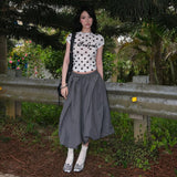 2025 Autumn New Women's Hottie Round Collar Wave Point Letter Print Repair Bottom Short-Sleeved Top