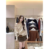 French Irregular Collared Strap Bat Sleeve Knitted Shirt Women Early Autumn High-Level Feeling Unique To Super-Good-Looking Top