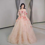 Three-Dimensional Flowers Shoulder Small Tail Dress Bridal Toast Banquet Fairy Fluffy Skirt Evening Dress Woman