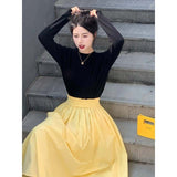 2025 New Summer Pear-Shaped Body Folds Tight Waist Thin A Skirt Hanging Small Design Half-Body Skirt