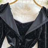 Hot Diamond Bag Hip Fish Tail Velvet Dress 2025 Autumn And Winter New Large Size Fat Mm Thin Dress 0447